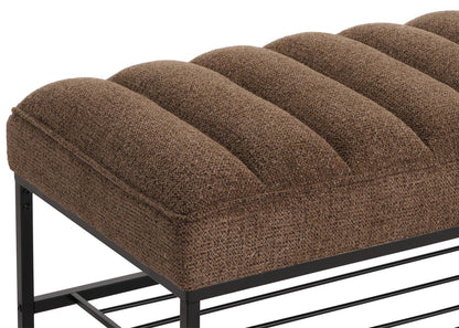 Bank MCW-N68 met schoenenrek, bank gestoffeerd bank garderobe bank schoenenrek, stof chenille metaal 130cm ~ koffie