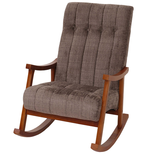 Schommelstoel MCW-K10, relaxfauteuil, hout MVG stof/textiel chenille (465g/m²) ~ bruin, frame walnoot-look