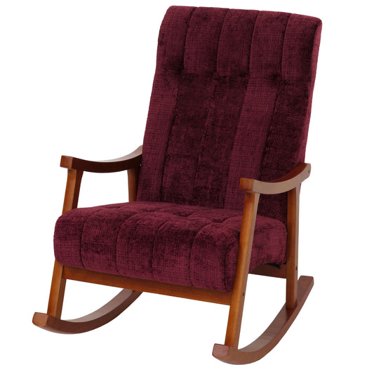 Schommelstoel MCW-K10, relaxfauteuil, hout MVG stof/textiel chenille (465g/m²) ~ bordeaux, frame walnoot-look