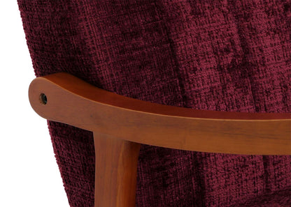 Schommelstoel MCW-K10, relaxfauteuil, hout MVG stof/textiel chenille (465g/m²) ~ bordeaux, frame walnoot-look