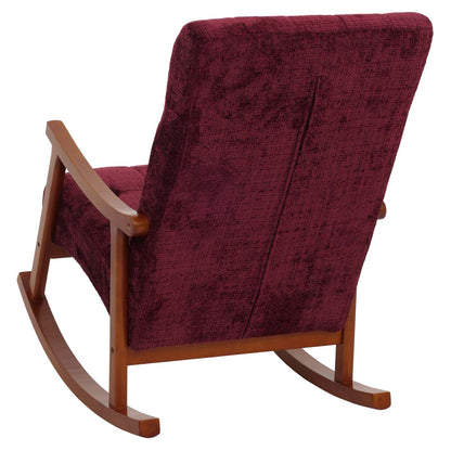 Schommelstoel MCW-K10, relaxfauteuil, hout MVG stof/textiel chenille (465g/m²) ~ bordeaux, frame walnoot-look