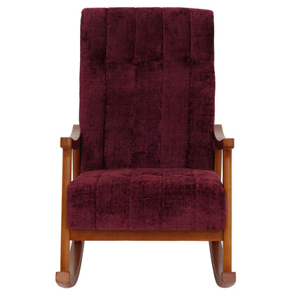 Schommelstoel MCW-K10, relaxfauteuil, hout MVG stof/textiel chenille (465g/m²) ~ bordeaux, frame walnoot-look