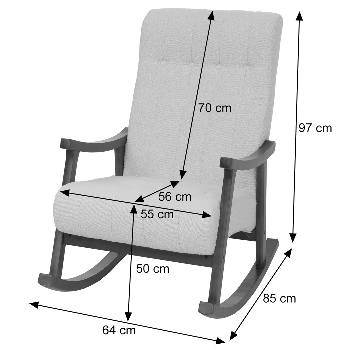 Schommelstoel MCW-K10, relaxfauteuil, hout MVG stof/textiel bouclé (450g/m²) ~ taupe, frame walnoot-look