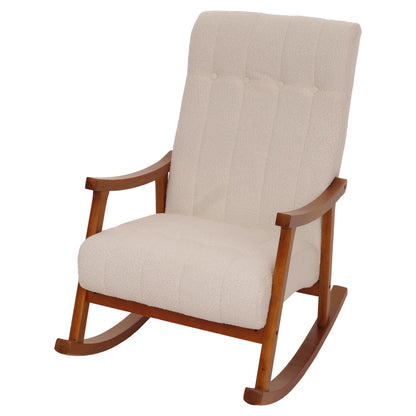 Schommelstoel MCW-K10, relaxfauteuil, hout MVG stof/textiel bouclé (450g/m²) ~ beige, frame walnoot-look