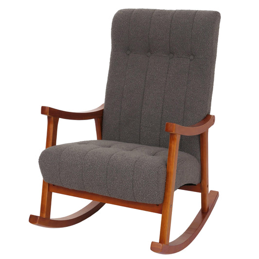 Schommelstoel MCW-K10, relaxfauteuil, hout MVG stof/textiel bouclé (450g/m²) ~ donkergrijs, frame walnoot-look