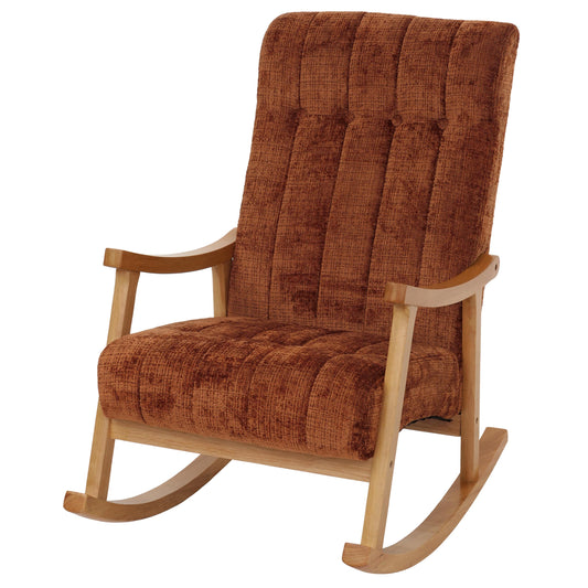 Schommelstoel MCW-K10, relaxfauteuil, hout MVG stof/textiel chenille (465g/m²) ~ terracotta, frame naturel