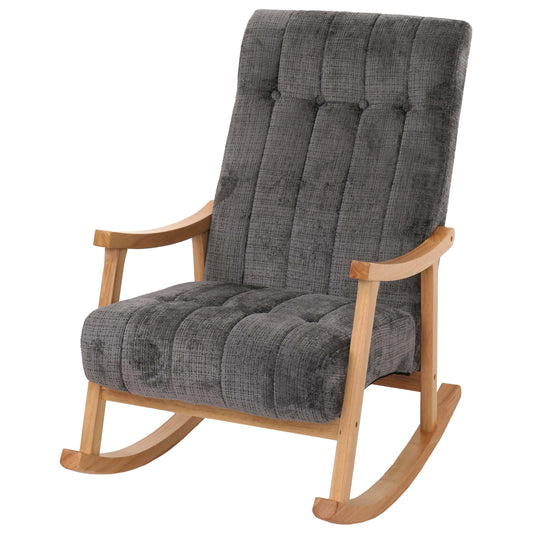 Schommelstoel MCW-K10, relaxfauteuil, hout MVG stof/textiel chenille (465g/m²) ~ donkergrijs, frame naturel