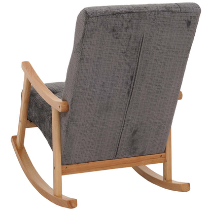 Schommelstoel MCW-K10, relaxfauteuil, hout MVG stof/textiel chenille (465g/m²) ~ donkergrijs, frame naturel