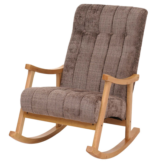 Schommelstoel MCW-K10, relaxfauteuil, hout MVG stof/textiel chenille (465g/m²) ~ bruin, frame naturel