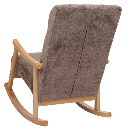 Schommelstoel MCW-K10, relaxfauteuil, hout MVG stof/textiel chenille (465g/m²) ~ bruin, frame naturel
