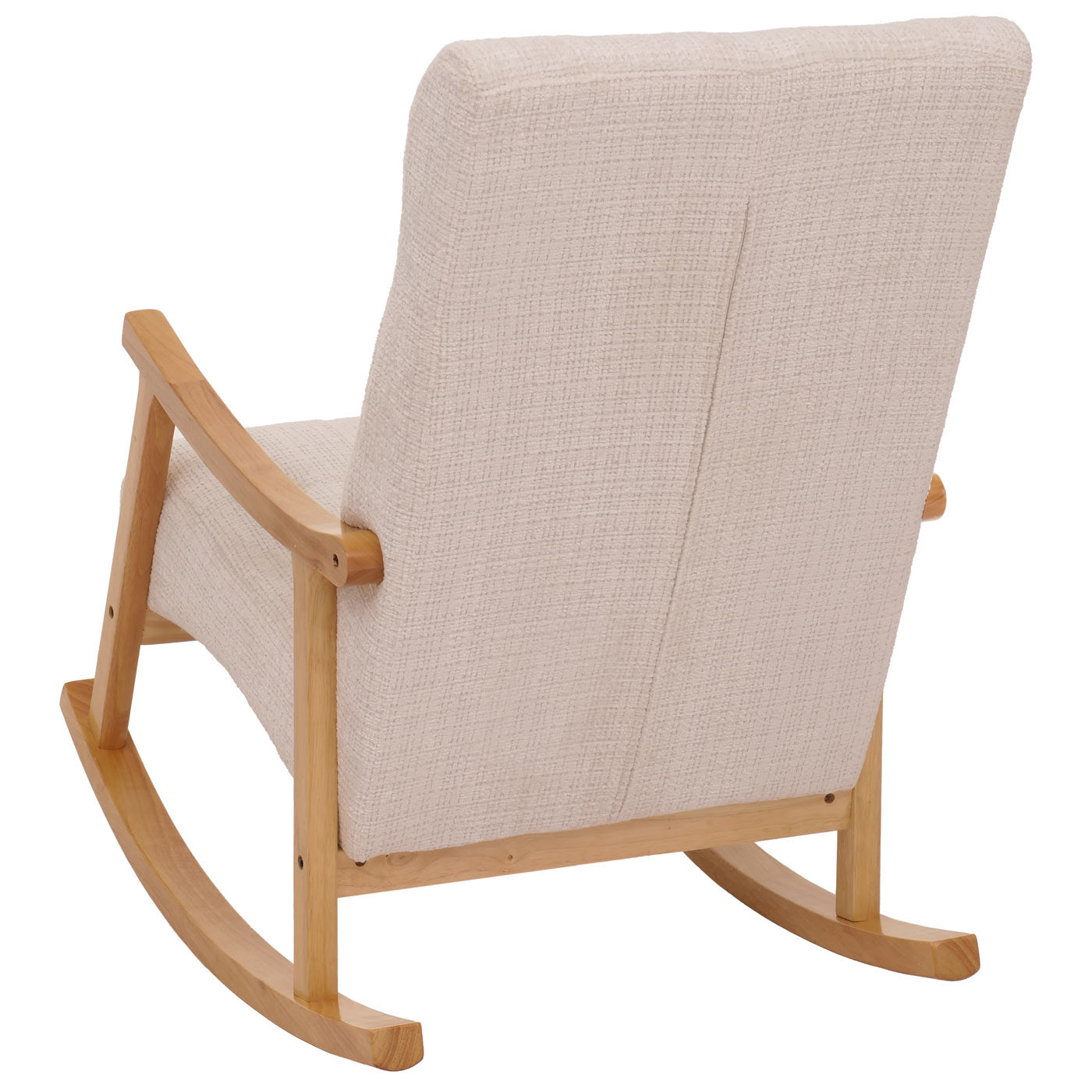 Schommelstoel MCW-K10, relaxfauteuil, hout MVG stof/textiel chenille (465g/m²) ~ crème, frame naturel