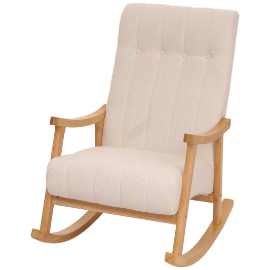 Schommelstoel MCW-K10, relaxfauteuil, hout MVG stof/textiel bouclé (450g/m²) ~ crème, frame naturel