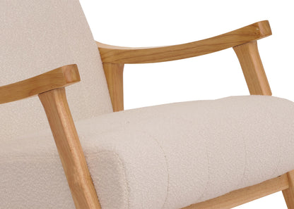 Schommelstoel MCW-K10, relaxfauteuil, hout MVG stof/textiel bouclé (450g/m²) ~ crème, frame naturel