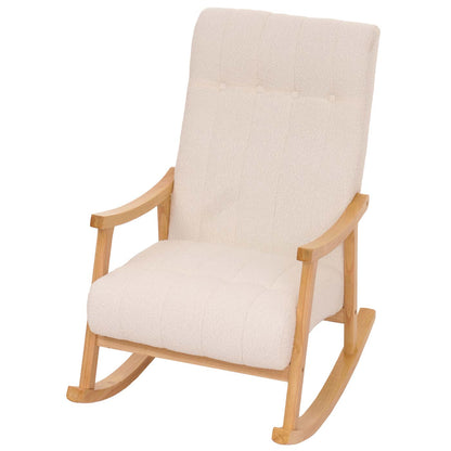 Schommelstoel MCW-K10, relaxfauteuil, hout MVG stof/textiel bouclé (450g/m²) ~ crème, frame naturel
