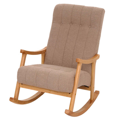 Schommelstoel MCW-K10, relaxfauteuil, hout MVG stof/textiel bouclé (450g/m²) ~ taupe, frame naturel