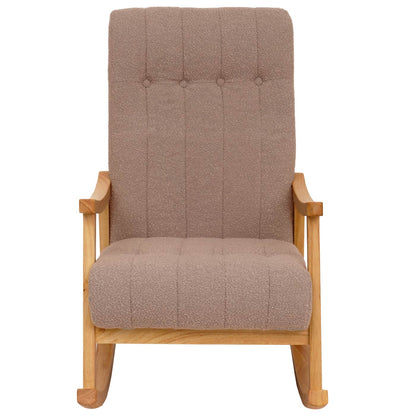 Schommelstoel MCW-K10, relaxfauteuil, hout MVG stof/textiel bouclé (450g/m²) ~ taupe, frame naturel