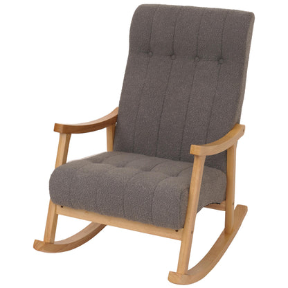 Schommelstoel MCW-K10, relaxfauteuil, hout MVG stof/textiel bouclé (450g/m²) ~ donkergrijs, frame naturel