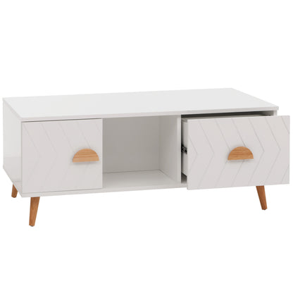 Salontafel MCW-N89, bijzettafel sofatafel, laden deuren vakken visgraatmotief melamine hout, 42x103x60cm ~ wit
