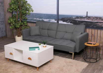 Salontafel MCW-N89, bijzettafel sofatafel, laden deuren vakken visgraatmotief melamine hout, 42x103x60cm ~ wit