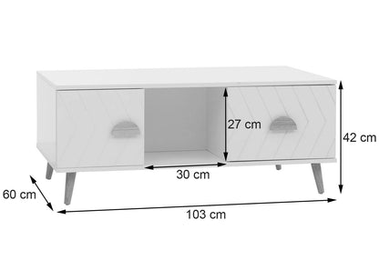 Salontafel MCW-N89, bijzettafel sofatafel, laden deuren vakken visgraatmotief melamine hout, 42x103x60cm ~ wit