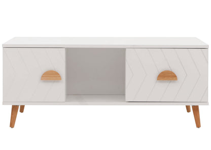 Salontafel MCW-N89, bijzettafel sofatafel, laden deuren vakken visgraatmotief melamine hout, 42x103x60cm ~ wit