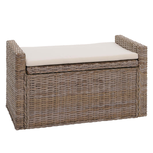 Opbergkist M92, commode bank garderobe bank, kussen Kubu rotan 88cm ~ grijsbruin
