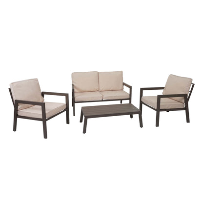 Set MCW-L64, tuinset loungeset bank, metaal ~ bekleding crème-wit