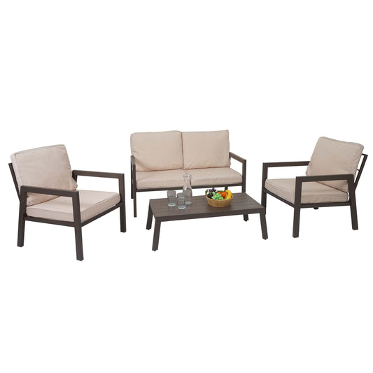 Set MCW-L64, tuinset loungeset bank, metaal ~ bekleding crème-wit