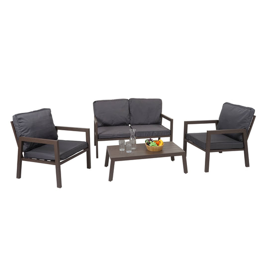 Set MCW-L64, tuinset loungeset bank, metaal ~ bekleding grijs