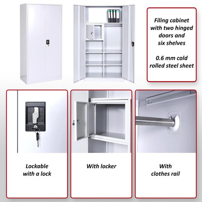 Archiefkast MCW-L60, stalen multifunctionele kast, locker kledingstang afsluitbaar, metaal 185x90x45cm, grijs