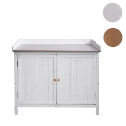 Tuinkast met werkblad MCW-L69, planttafel, outdoor sparrenhout MVG-gecertificeerd 86x104x52cm ~ wit