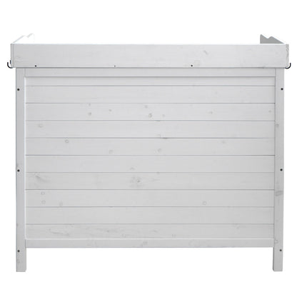 Tuinkast met werkblad MCW-L69, planttafel, outdoor sparrenhout MVG-gecertificeerd 86x104x52cm ~ wit
