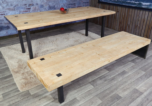 Eetkamerset MCW-L75, eettafel bank eetkamerset, massief hout MVG-gecertificeerd 200cm, naturel