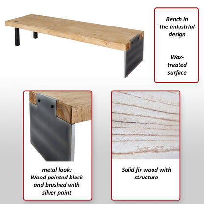 Bank MCW-L75, Eetkamerbank Bank Garderobekast, industrieel massief hout MVG-gecertificeerd 200cm, naturel
