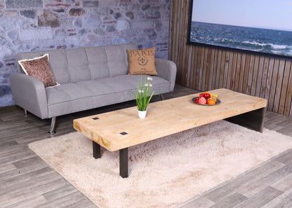 Lowboard MCW-L75, TV-rek TV-tafel, industrieel massief hout MVG-gecertificeerd 40x200x60cm, naturel