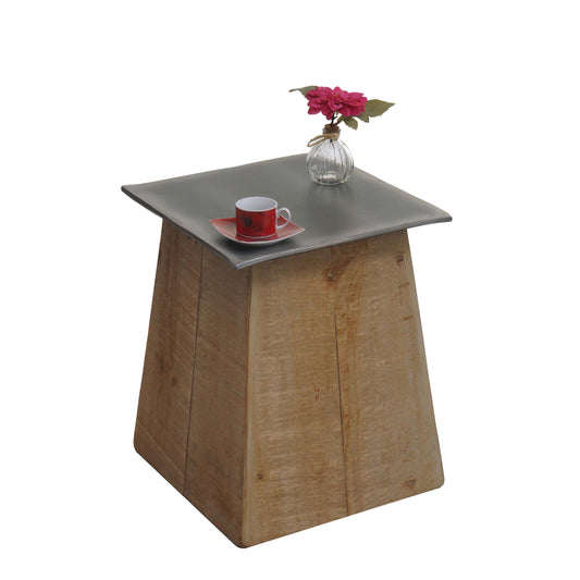 Bijzettafel MCW-L76b, bloementafel, industrieel massief hout MVG-gecertificeerd 45x36x36cm, naturel met metaal look