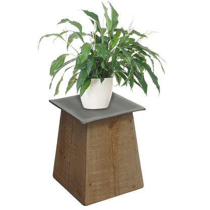 Bijzettafel MCW-L76b, bloementafel, industrieel massief hout MVG-gecertificeerd 45x36x36cm, naturel met metaal look