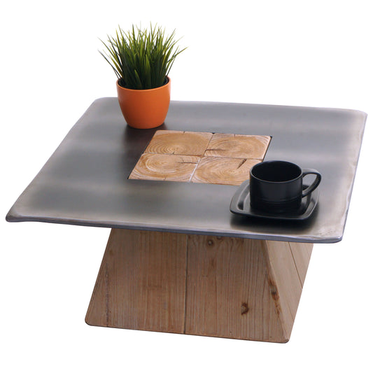 Salontafel MCW-L76, woonkamertafel bijzettafel, industrieel massief hout MVG, 60x60cm naturel met metaal look