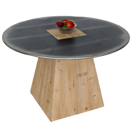 Eettafel MCW-L76, eetkamertafel, rond industrieel massief hout MVG-gecertificeerd 74x120cm, naturel met metaal look