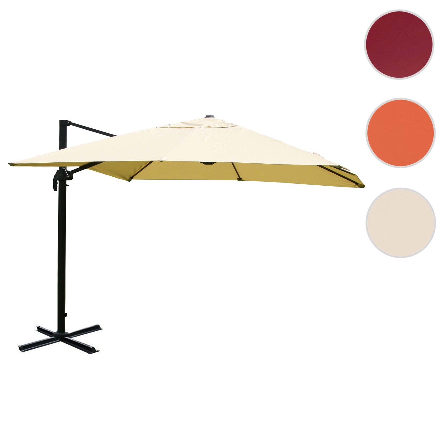 Zweefparasol MCW-A96, parasol, 3x4m (Ø5m) polyester/aluminium 26kg ~ crème zonder voet, draaibaar