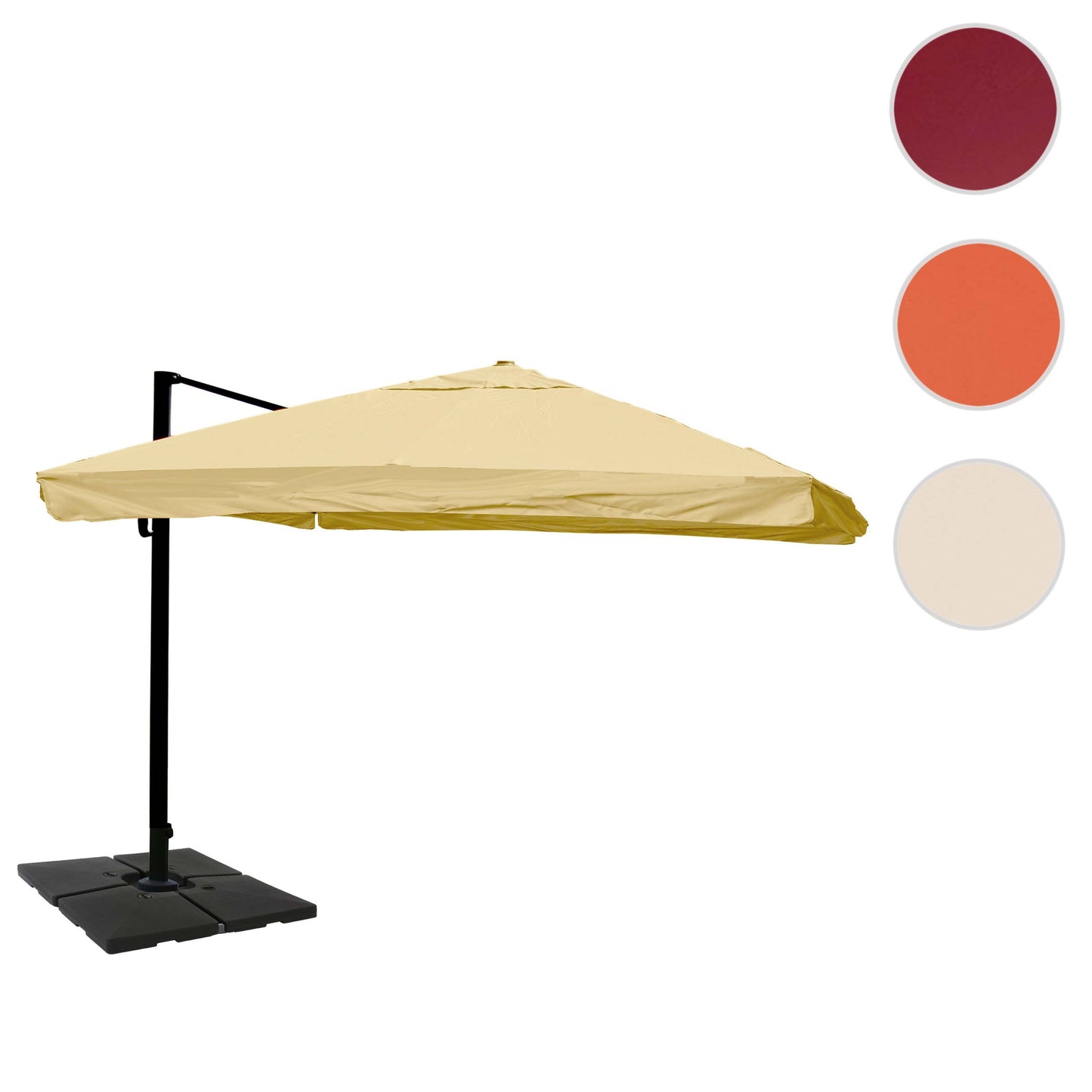 Zweefparasol MCW-A96, parasol, 3x4m (Ø5m) polyester/aluminium 26kg ~ Flap, crème met voet
