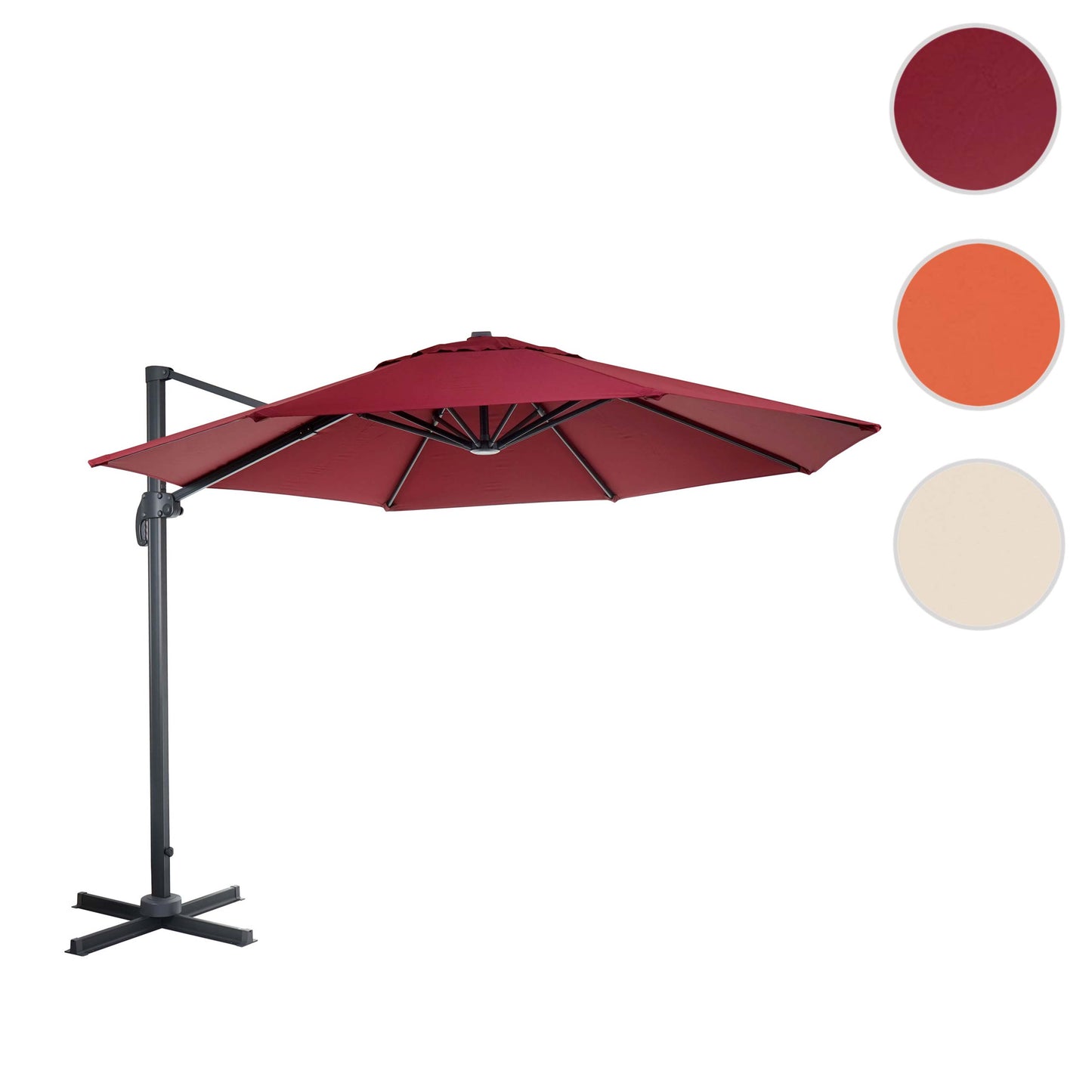Zweefparasol MCW-A96, parasol, rond Ø 3m polyester aluminium/staal 23kg ~ bordeaux zonder voet