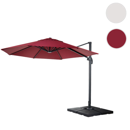 Zweefparasol MCW-A96, parasol, rond Ø 4m polyester/aluminium 27kg ~ bordeaux met voet