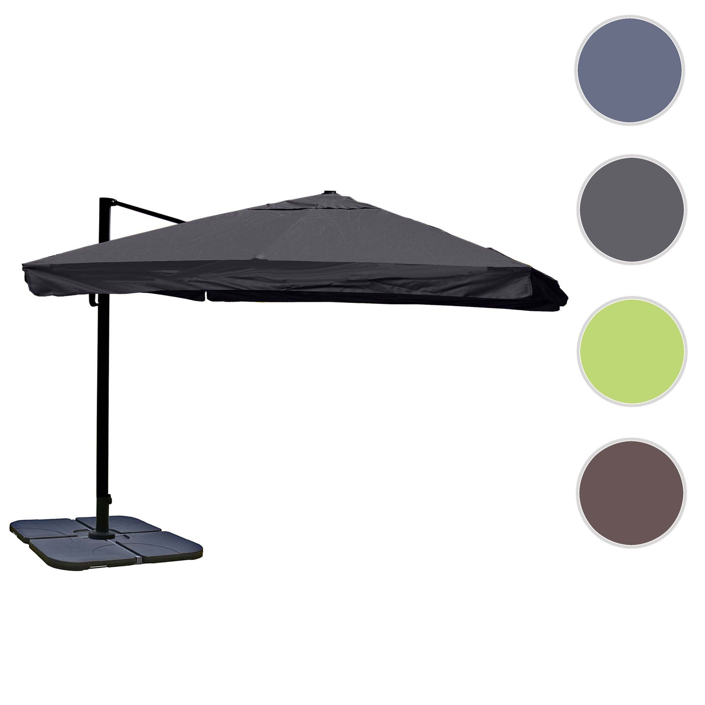 Zweefparasol MCW-A96, parasol, 3x3m (Ø4.24m) polyester/aluminium 23kg ~ Flap, antraciet met voet