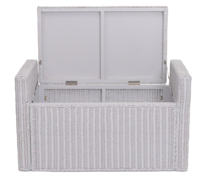 Bank M92 Garderobebank Bankkruk, met opbergruimte Kussen Kubu rotan 88cm ~ wit
