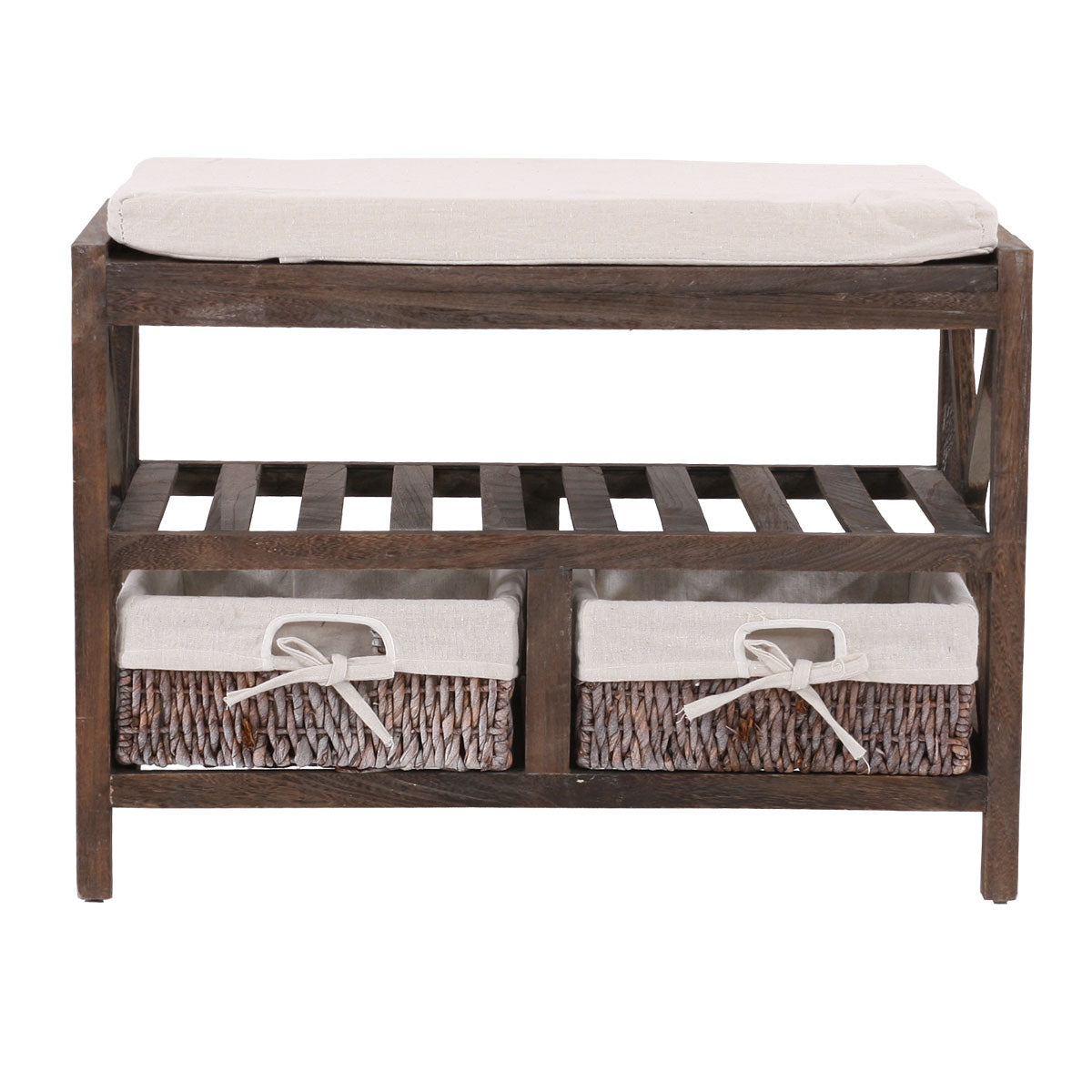 Schoenenrek MCW-C48, bank schoenenrek, shabby-look vintage 45x65x34cm ~ bruin