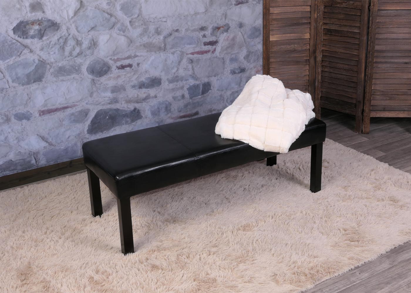 Gestoffeerde bank Bank Ambato, glanzend kunstleer ~ 120 cm zwart