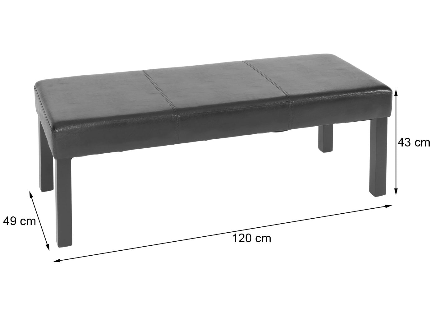 Gestoffeerde bank Bank Ambato, glanzend kunstleer ~ 120 cm zwart