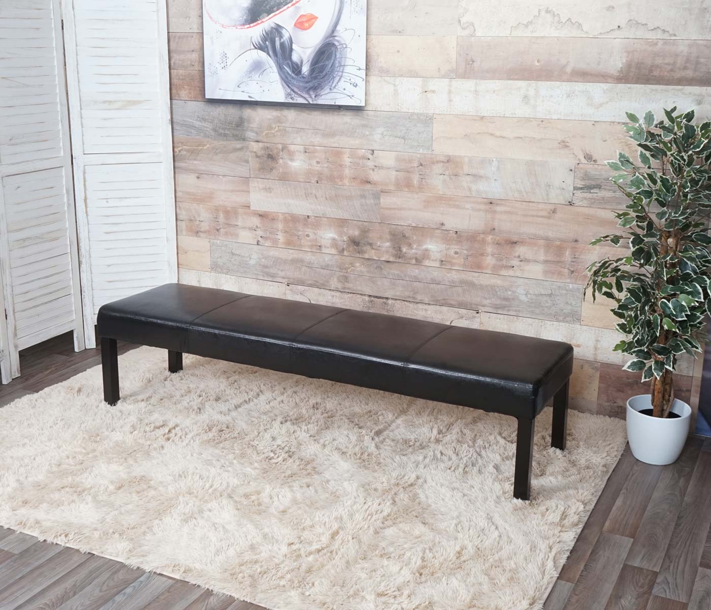 Bank Gestoffeerde bank Bank M37 kunstleer ~ 180x43x49 cm glanzend zwart, donkere poten