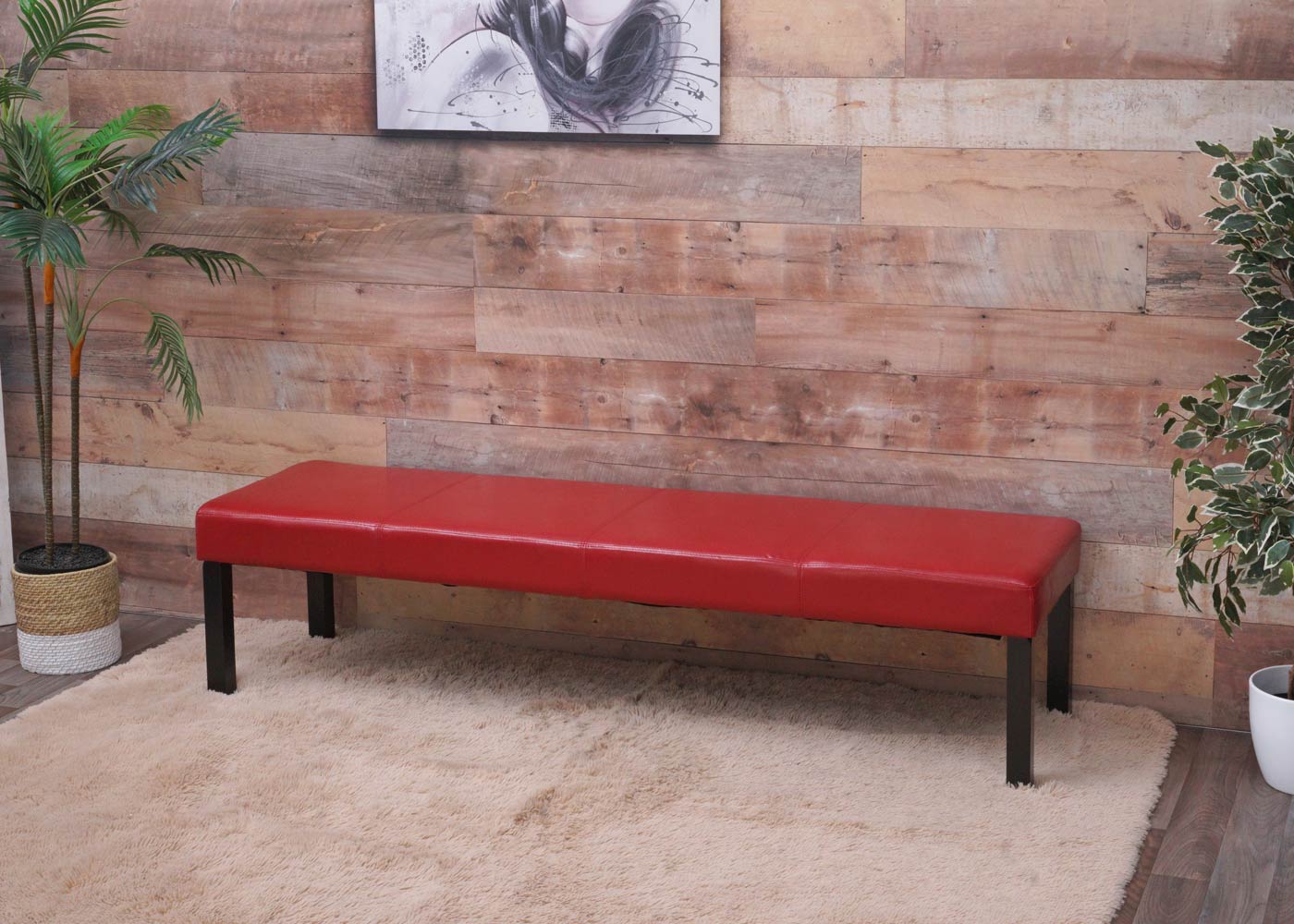 Bank Gestoffeerde bank Bank M37 kunstleer ~ 180x43x49 cm glanzend rood, donkere poten